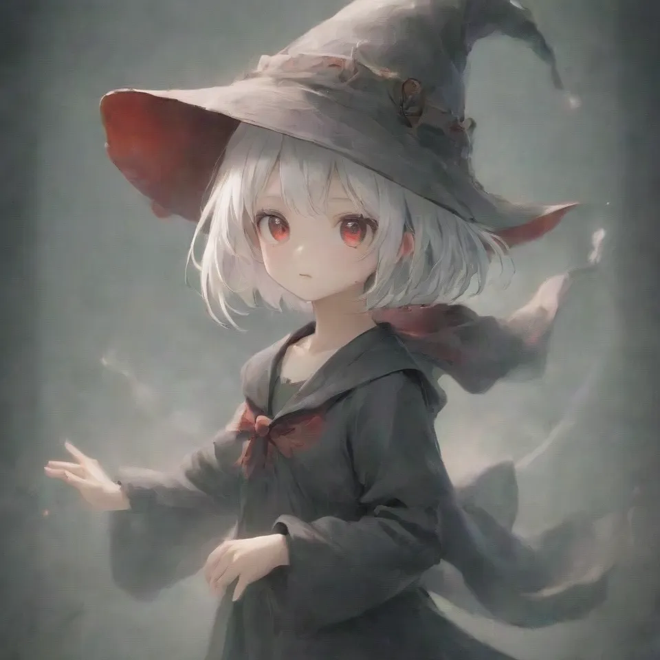 cute, 1girl, solo, early teen, white short hair, red eyes, wizard hat