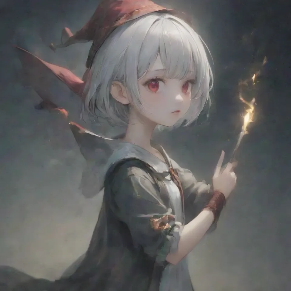 cute, 1girl, solo, early teen, white short hair, red eyes, wizard hat