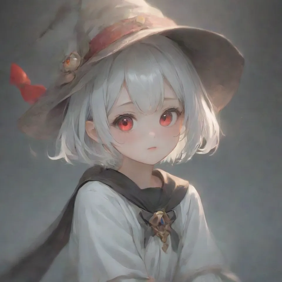 cute, 1girl, solo, early teen, white short hair, red eyes, wizard hat