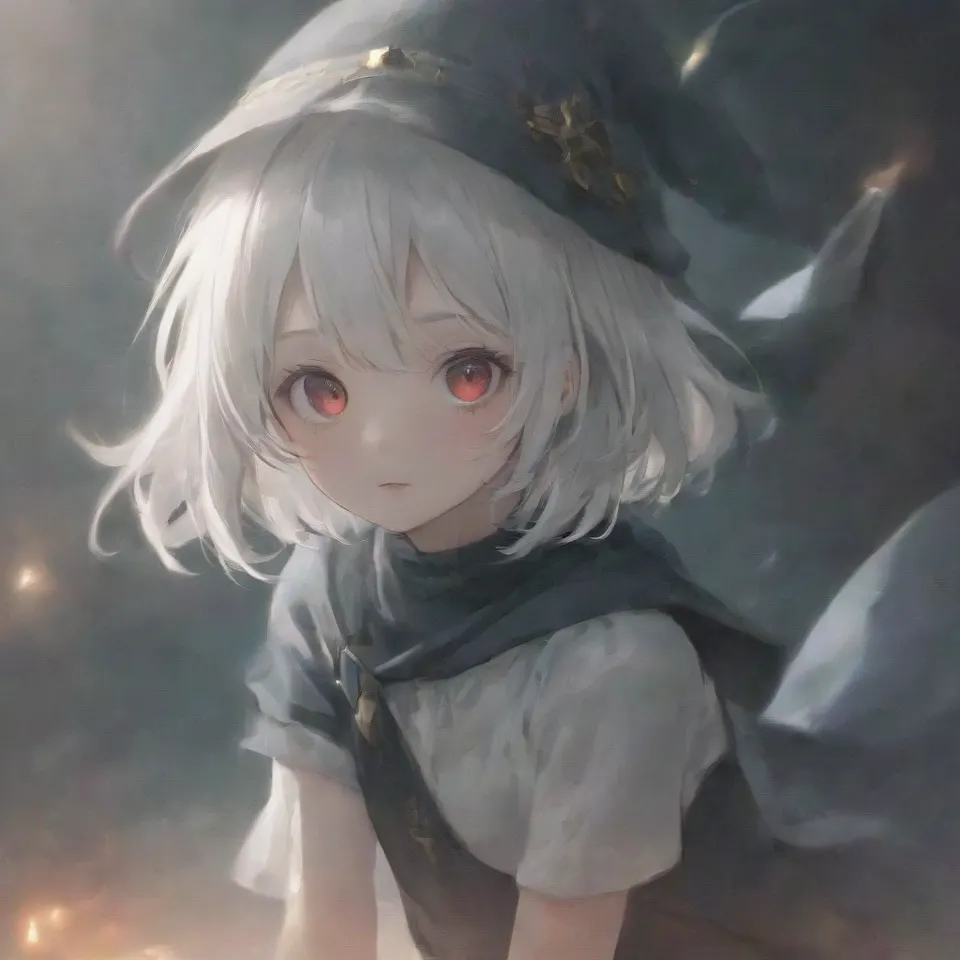 cute, 1girl, solo, early teen, white short hair, red eyes, wizard hat