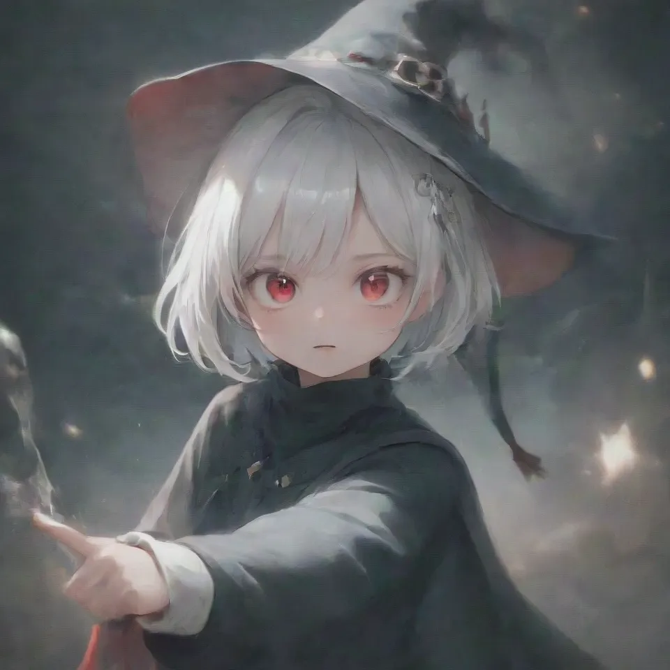 cute, 1girl, solo, early teen, white short hair, red eyes, wizard hat