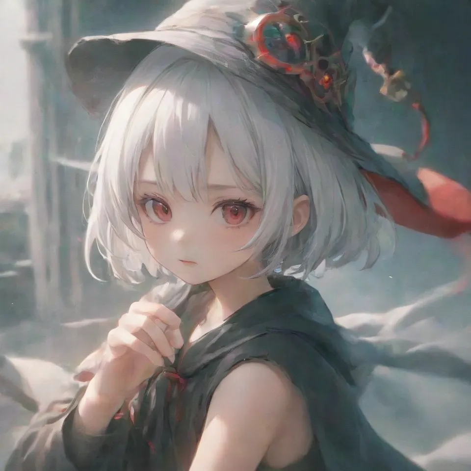 cute, 1girl, solo, early teen, white short hair, red eyes, wizard hat