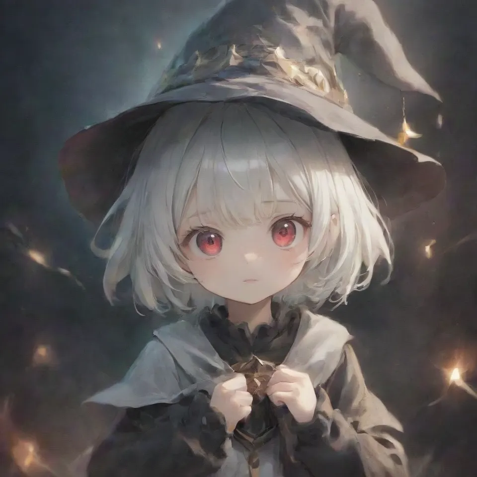 cute, 1girl, solo, early teen, white short hair, red eyes, wizard hat