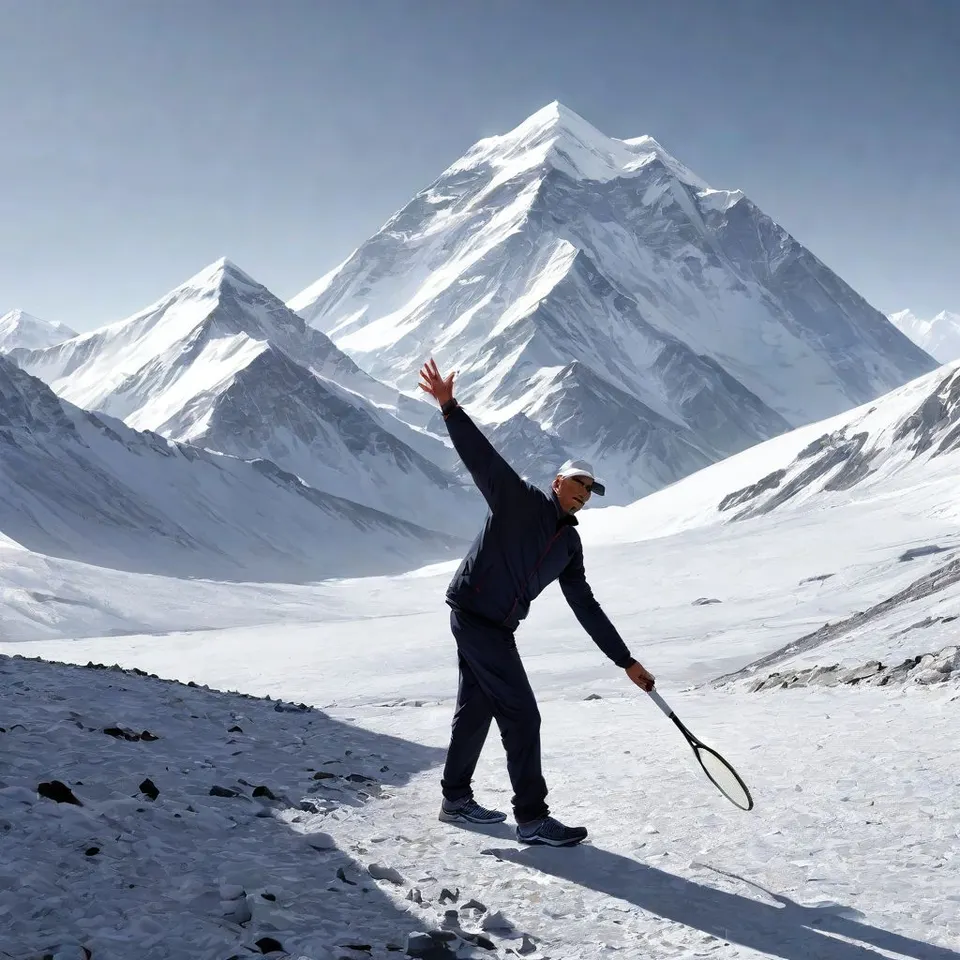 a man playing tennis on mount everest
