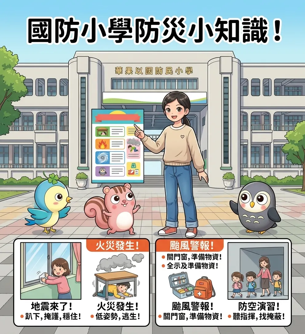 國防小學防災守護者：動漫風防災教育海報